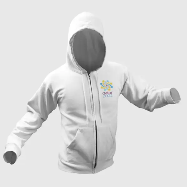2022 World Cup Zip Hoodie, World Cup Qatar 2022 White Zip Up Hoodie - Image 2
