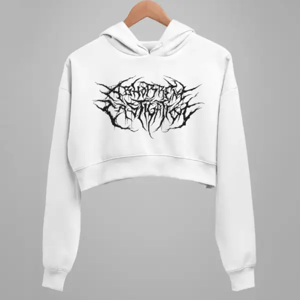Abhorrent Castigation Hoodie, Abhorrent Castigation Logo White Crop Sweatshirt