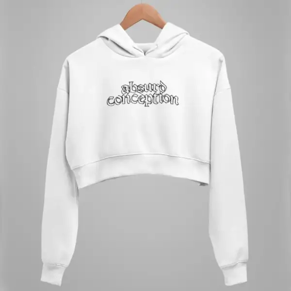 Absurd Conception Crop Hoodie, Absurd Conception Logo White Crop Sweatshirt