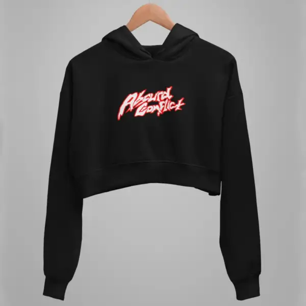 Absurd Conflict Crop Hoodie, Absurd Conflict Logo Black Crop Sweatshirt