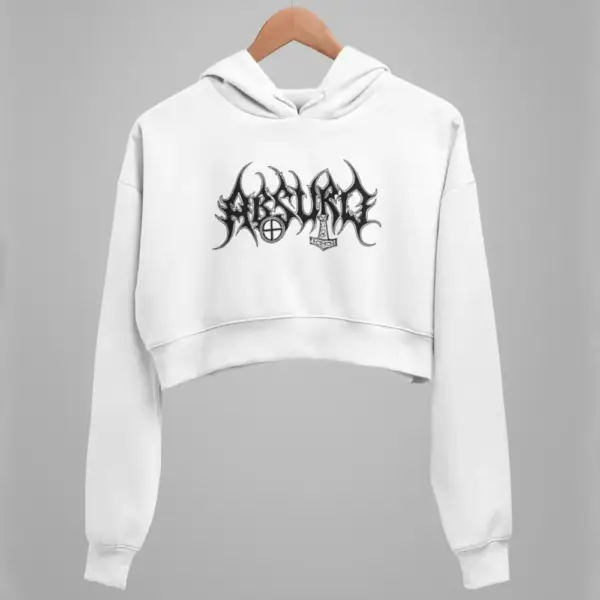 Absurd Crop Hoodie, Absurd Logo White Crop Sweatshirt