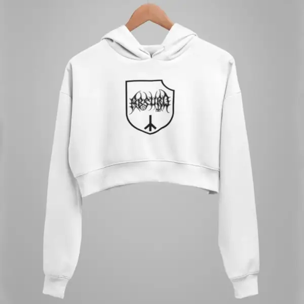 Absurd Crop Hoodie, Absurd Logo White Crop Sweatshirt