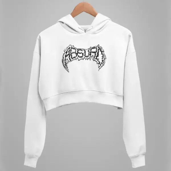 Absurd Crop Hoodie, Absurd Logo White Crop Sweatshirt