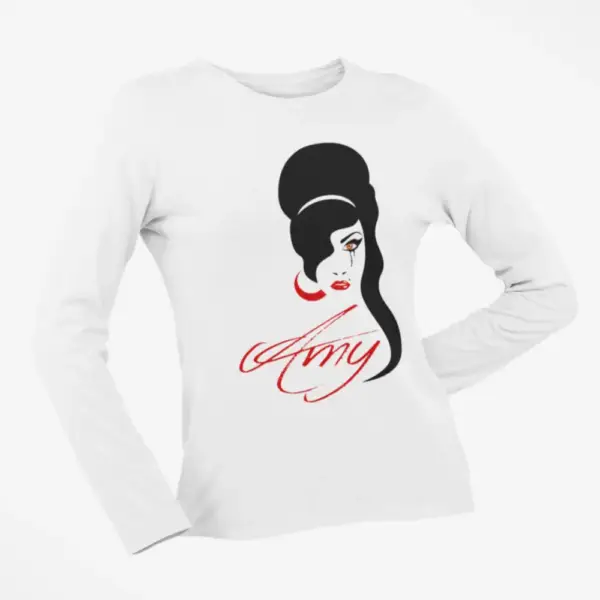 Amy Winehouse Longsleeve T-Shirt, Amy Winehouse Artwork White Long Sleeve