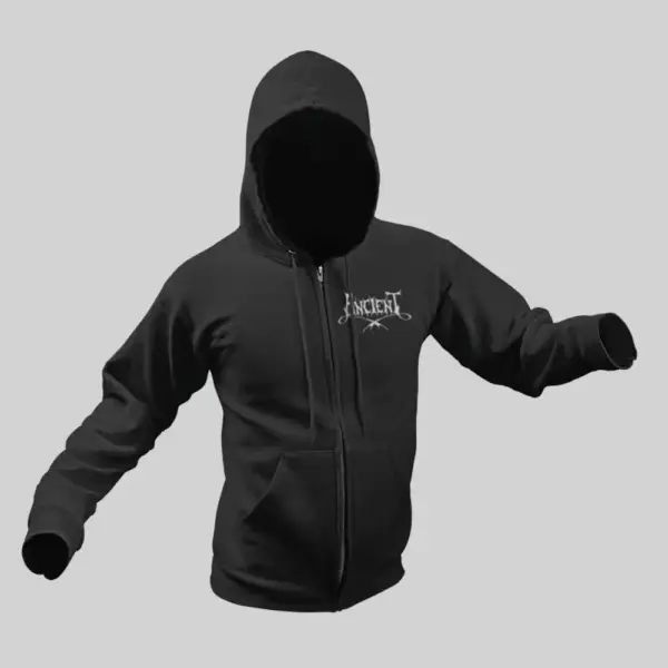 Ancient Zip Hoodie, Ancient Logo Black Zip Sweatshirt - Image 2