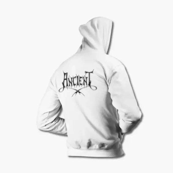 Ancient Zip Hoodie, Ancient Logo White Zip Sweatshirt