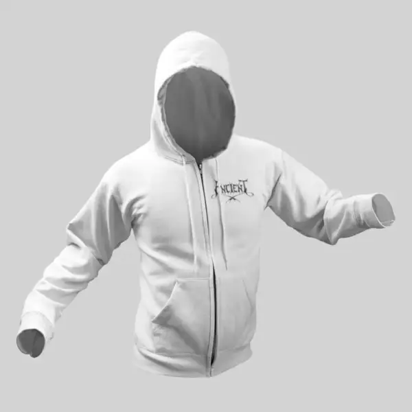 Ancient Zip Hoodie, Ancient Logo White Zip Sweatshirt - Image 2