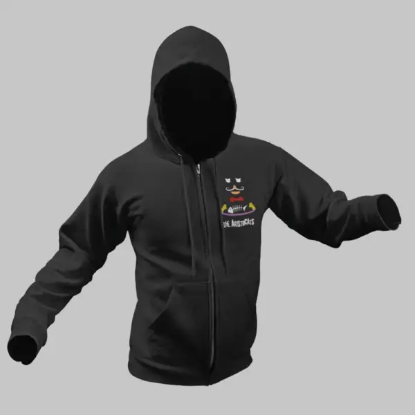 Aristocats Zip Hoodie, Aristo Cats Black Zip Hoodie - Image 2