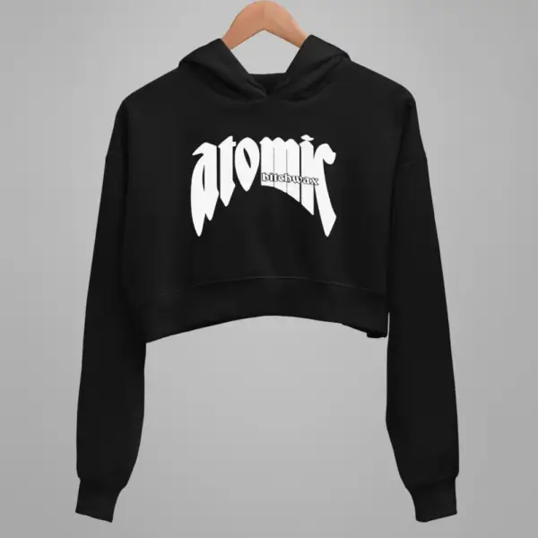 Atomic Bitchwax Crop Hoodie, Atomic Bitchwax Logo Black Crop Sweatshirt