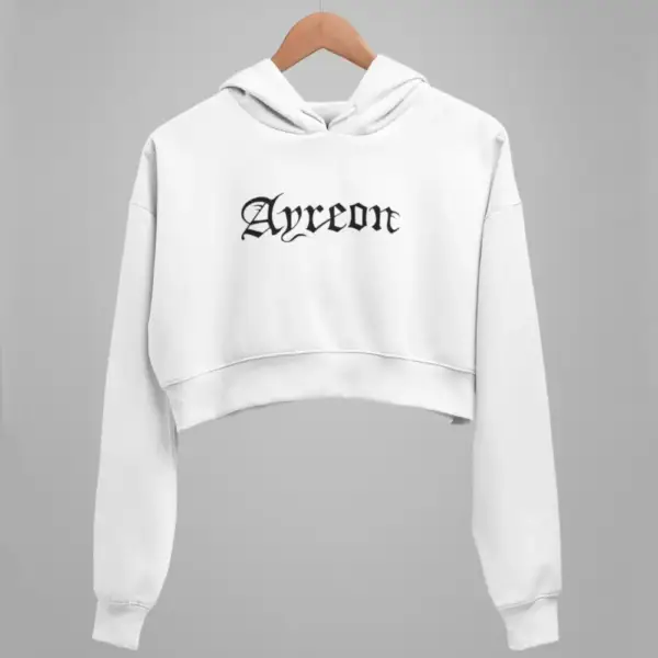 Ayreon Crop Hoodie, Ayreon Logo White Crop Sweatshirt