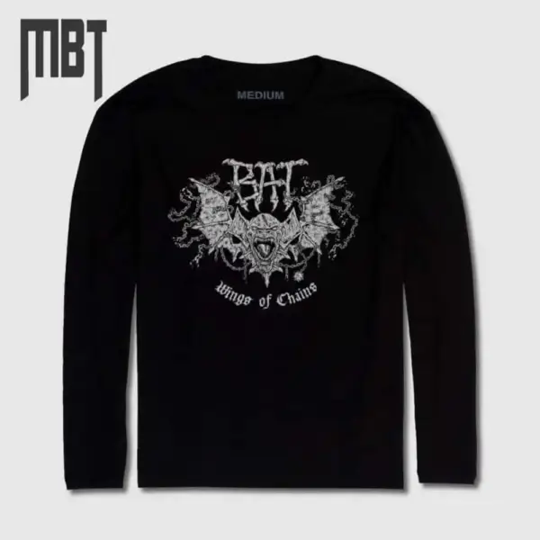 Bat Band Long Sleeve T-Shirt, Bat Wings of Chains Cover Long Sleeve Tee-Shirt