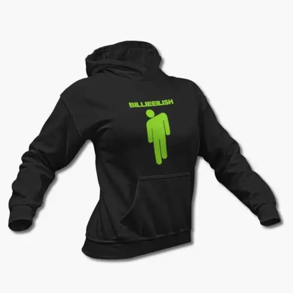 Billie Eilish Hoodie, Billie Eilish Logo Symbol Black Hooded Sweatshirt - Image 2