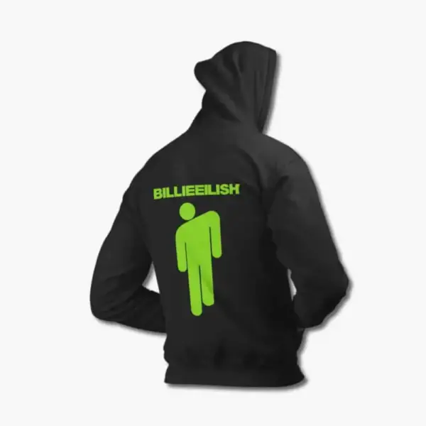 Billie Eilish Hoodie, Billie Eilish Logo Symbol Black Hooded Sweatshirt - Image 3