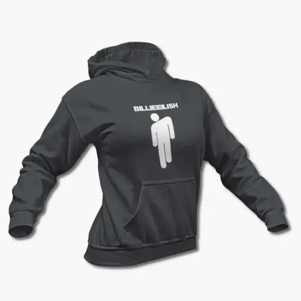 Billie Eilish Hoodie, Billie Eilish Logo Symbol Black Hooded Sweatshirt - Image 4