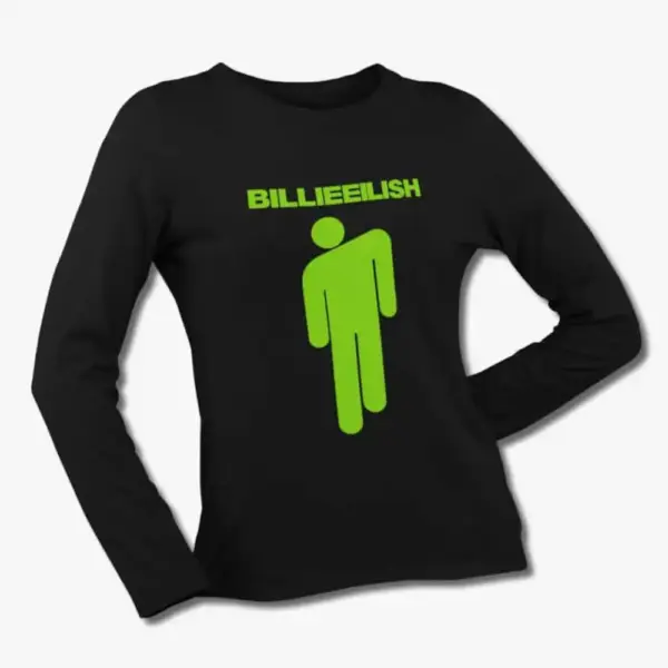 Billie Eilish Long Sleeve T-Shirt, Billie Eilish Logo Symbol Black Longsleeve Tee Shirt