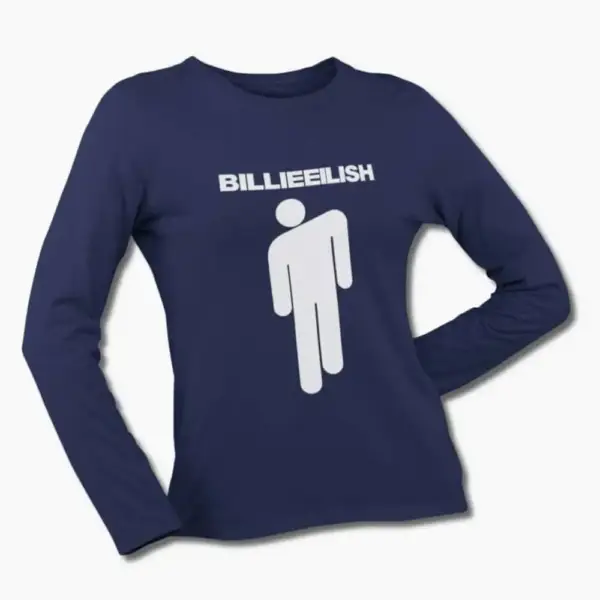 Billie Eilish Long Sleeve T-Shirt, Billie Eilish Logo Symbol Black Longsleeve Tee Shirt - Image 4
