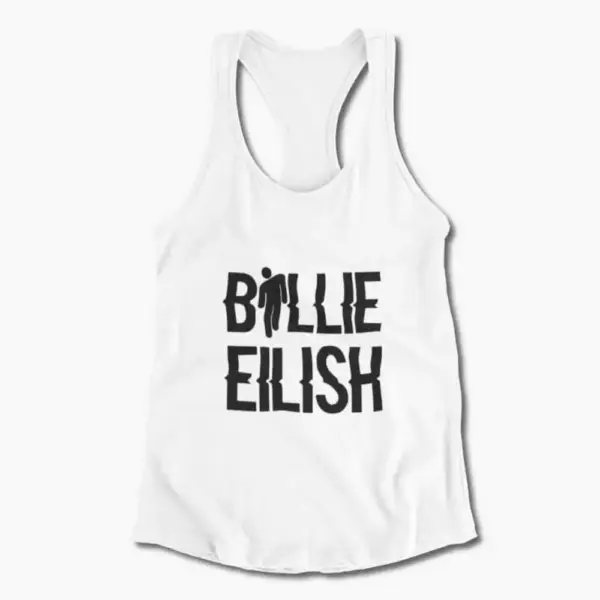 Billie Eilish Tank Top, Billie Eilish Logo White Tank Top Shirt - Image 2