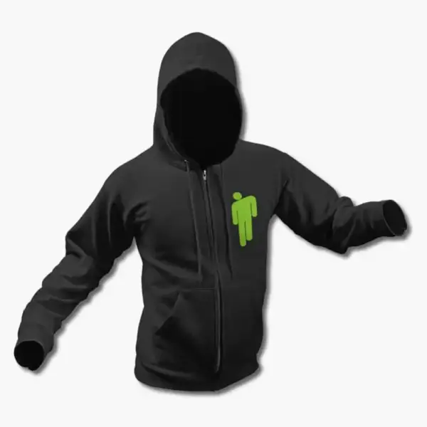 Billie Eilish Zip Up Hoodie, Billie Logo Symbol Black Zipper Hooded Sweatshirt - Image 2