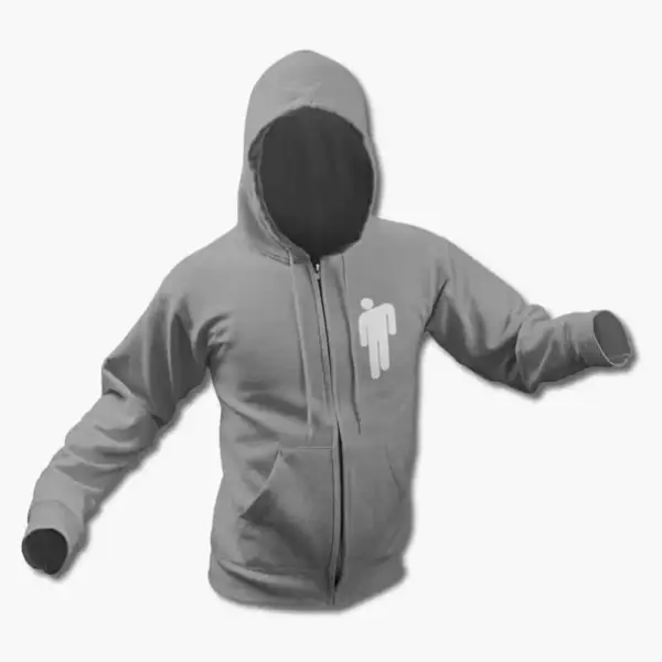 Billie Eilish Zip Up Hoodie, Billie Logo Symbol Black Zipper Hooded Sweatshirt - Image 8