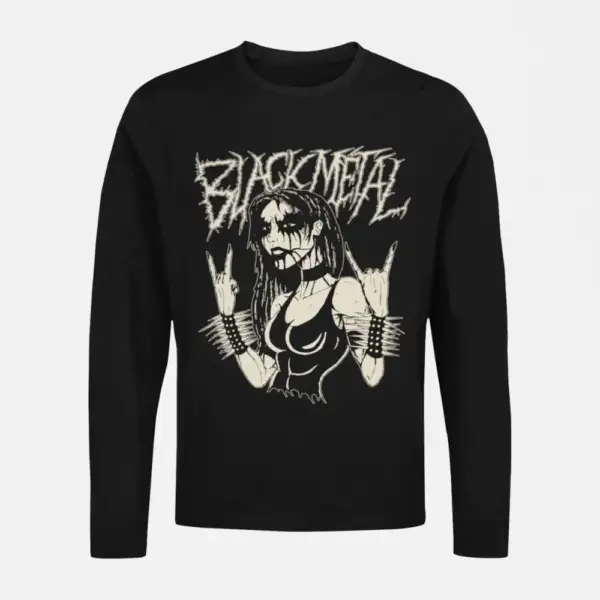 Black Metal Girl Longsleeve T-Shirt, Black Metal Girl Black Long Sleeve - Image 2