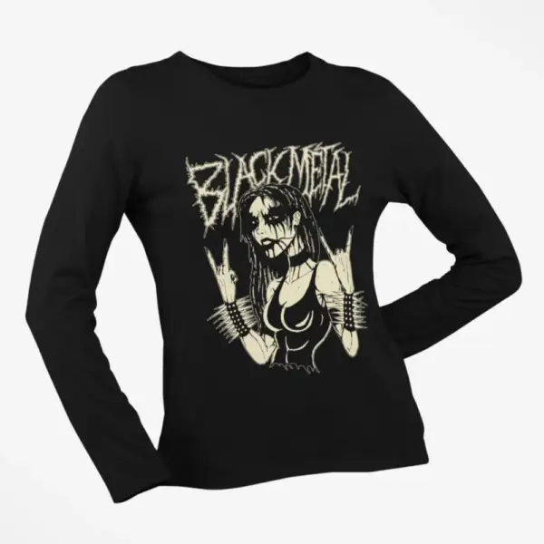 Black Metal Girl Longsleeve T-Shirt, Black Metal Girl Black Long Sleeve