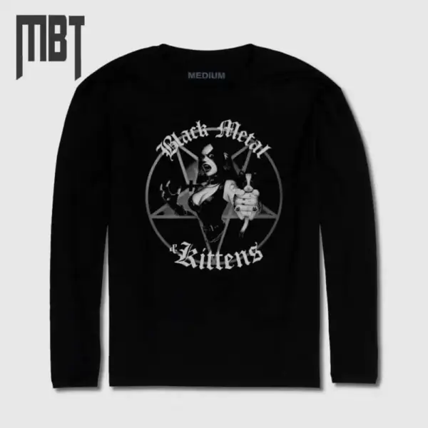 Black Metal and Kittens Long Sleeve T-Shirt, Black Metal and Kittens Long Sleeve Tee-Shirt