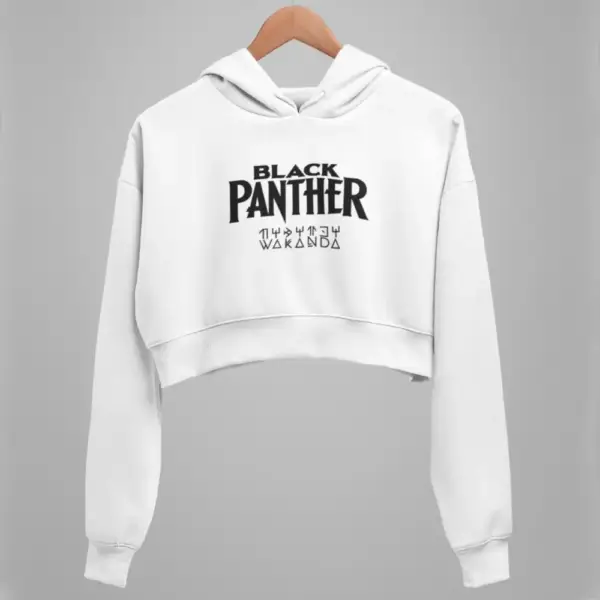 Black Panther Crop Hoodie, Black Panther Wakanda White Crop Sweatshirt