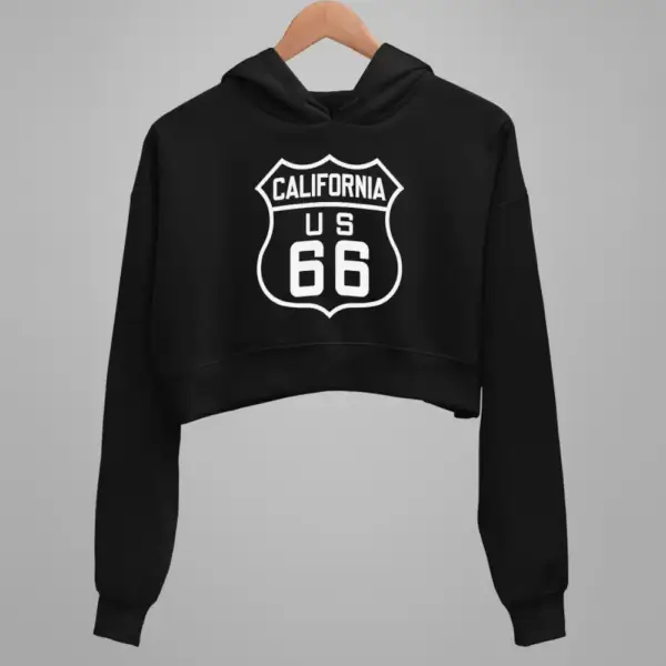 California US 66 Crop Hoodie, Route 66 Black Crop Sweatshirt