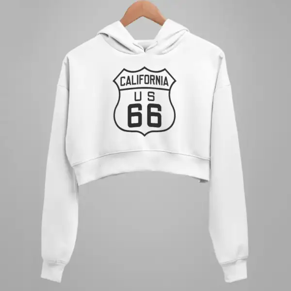 California US 66 Crop Hoodie, Route 66 White Crop Sweatshirt