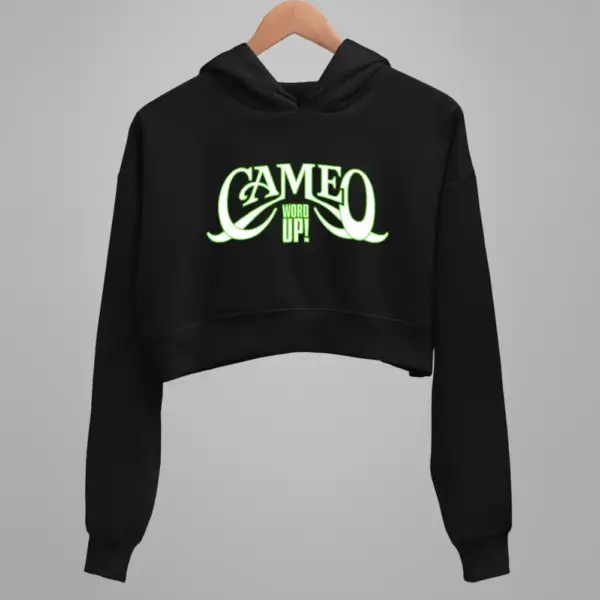 Cameo Crop Hoodie, Cameo Word Up Black Crop Sweatshirt