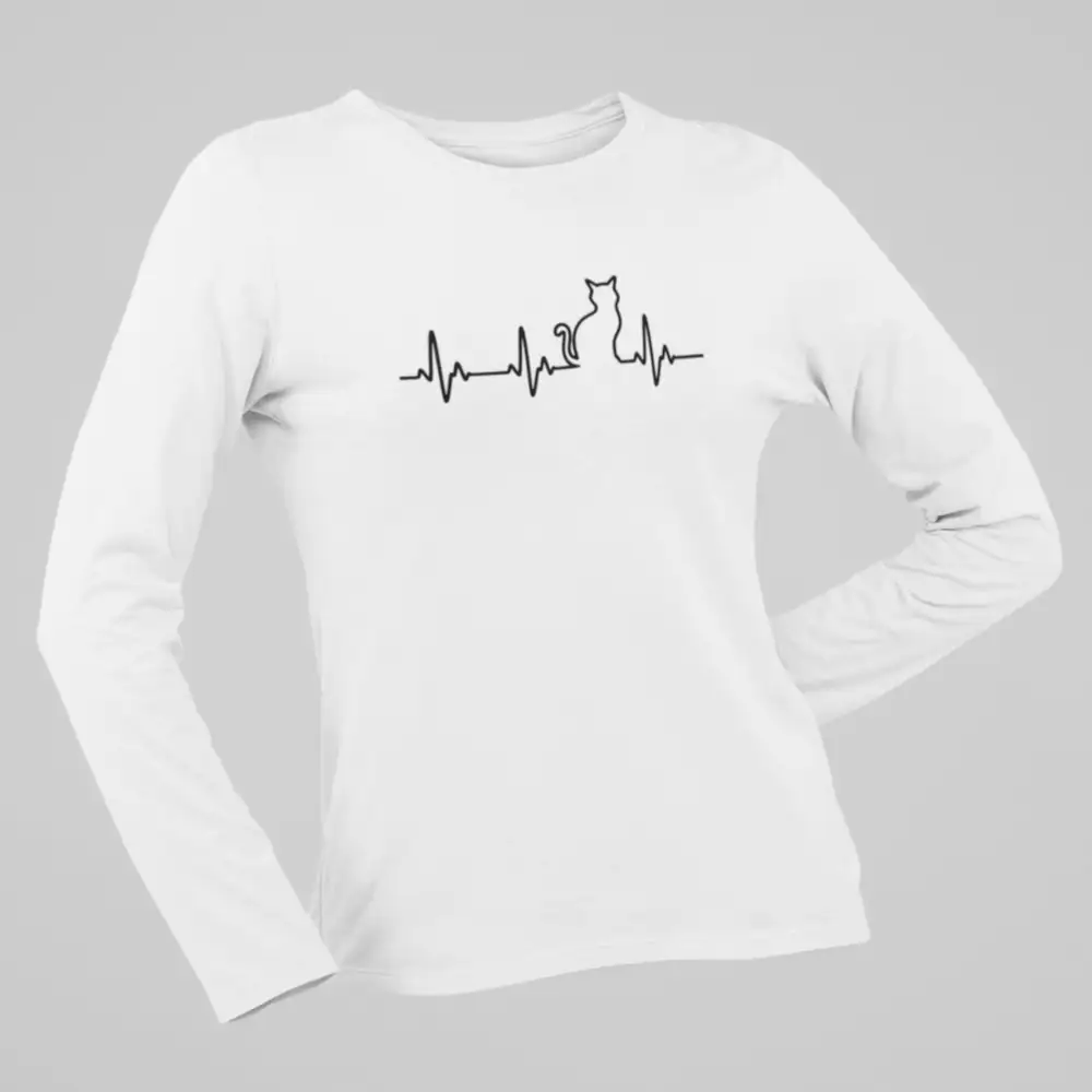 Cat Pulse Longsleeve T-Shirt, Cat Pulse White Long Sleeve