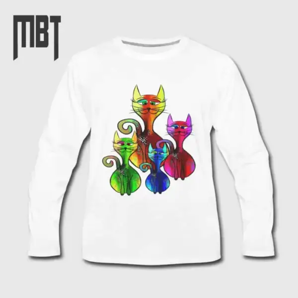 Cats Long Sleeve T-Shirt, Sweat Cat Family Long Sleeve Tee-Shirt