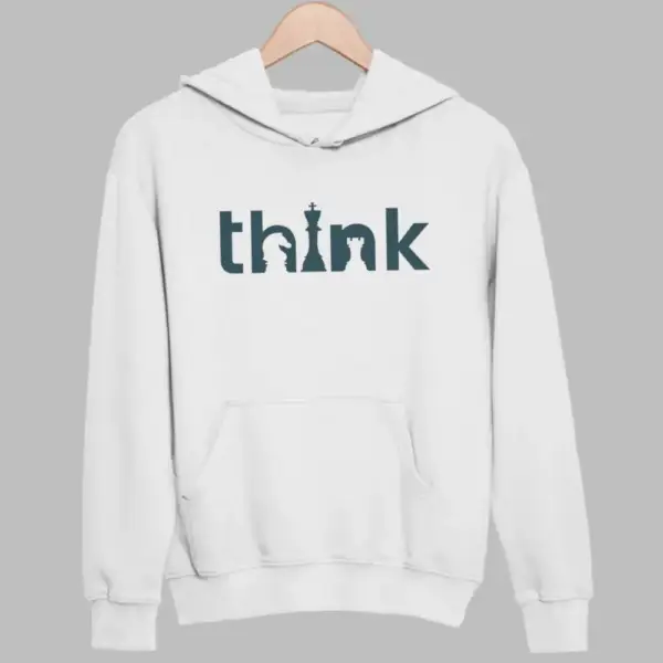 Chess Hoodie, Chess Think White Sweatshirt