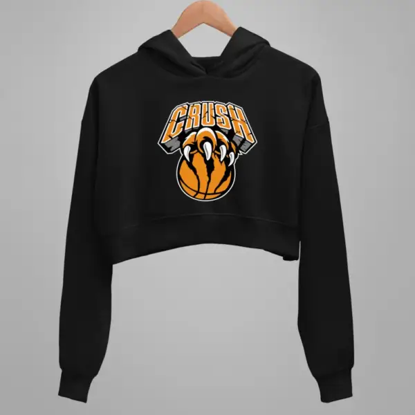 Crush Crop Hoodie, Crush Logo Black Crop Sweatshirt