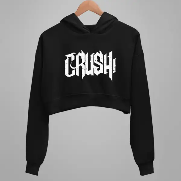 Crush Crop Hoodie, Crush Logo Black Crop Sweatshirt