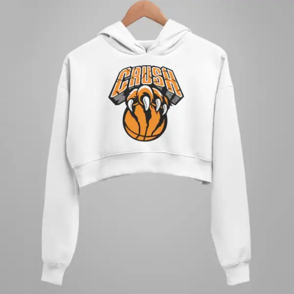 Crush Crop Hoodie, Crush Logo White Crop Sweatshirt