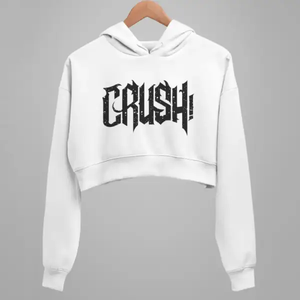 Crush Crop Hoodie, Crush Logo White Crop Sweatshirt