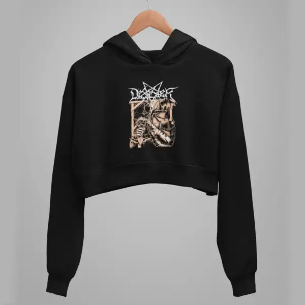 Desaster Crop Hoodie, Desaster Artwork Black Crop Sweatshirt