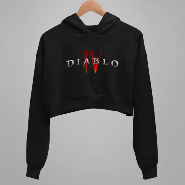 Diablo 4 Crop Hoodie, Diablo IV Logo Black Crop Sweatshirt