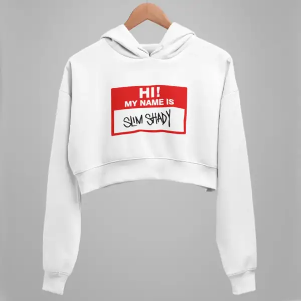 Eminem Crop Hoodie, My Name Is Slim Shady White Crop Sweatshirt