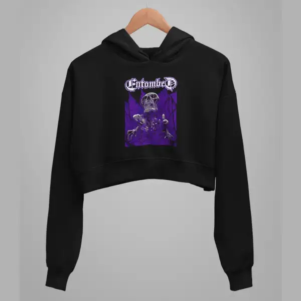 Entombed Crop Hoodie, Entombed Artwork Black Crop Sweatshirt