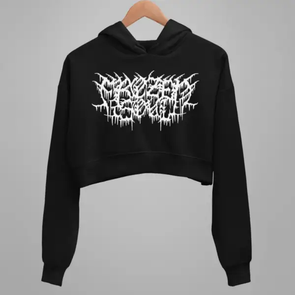Frozen Soul Crop Hoodie, Frozen Soul Logo Black Crop Hoodie