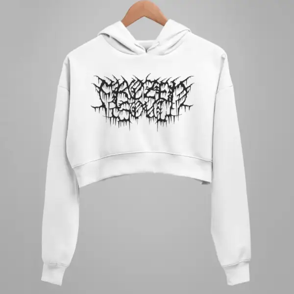 Frozen Soul Crop Hoodie, Frozen Soul Logo White Crop Hoodie