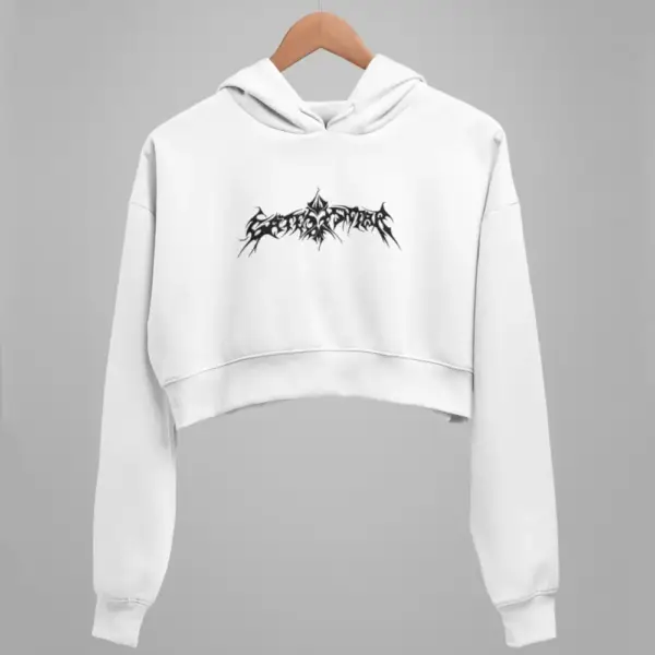Gates of Ishtar Crop Hoodie, Gates of Ishtar Logo White Crop Sweatshirt