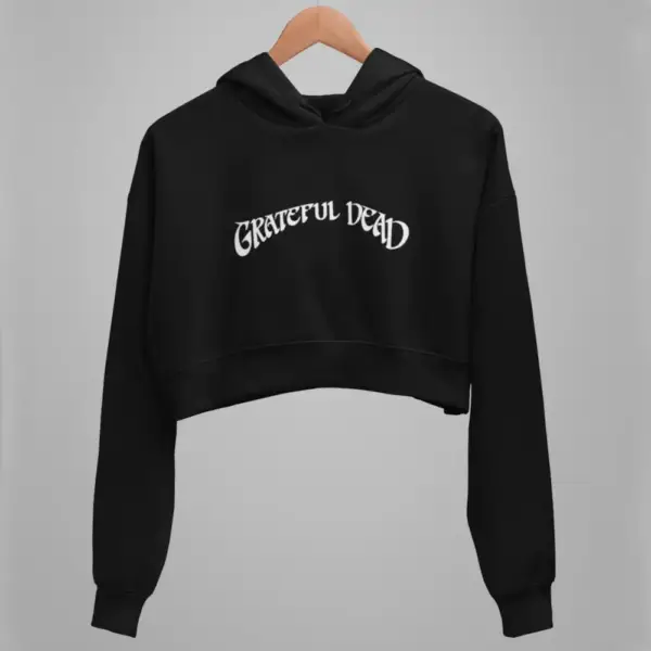 Grateful Dead Crop Hoodie, Grateful Dead Logo Black Crop Sweatshirt