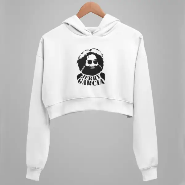 Grateful Dead Crop Hoodie, Jerry Garcia Artwork White Crop Sweatshirt