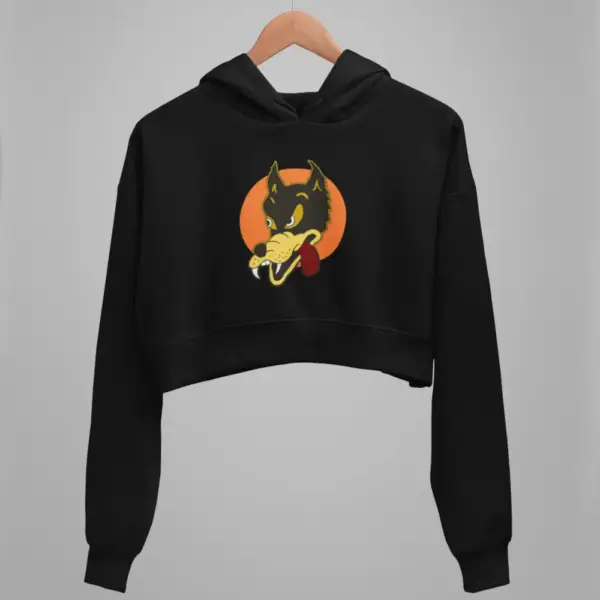 Grateful Dead Crop Hoodie, Jerry Garcia Wolf Black Crop Sweatshirt