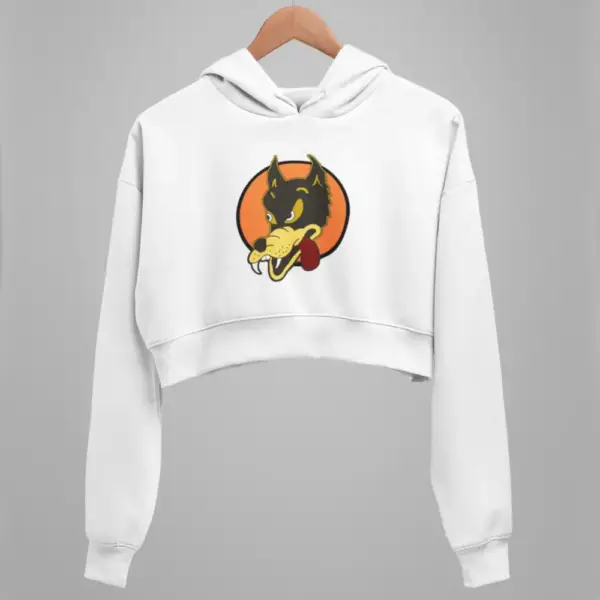 Grateful Dead Crop Hoodie, Jerry Garcia Wolf White Crop Sweatshirt