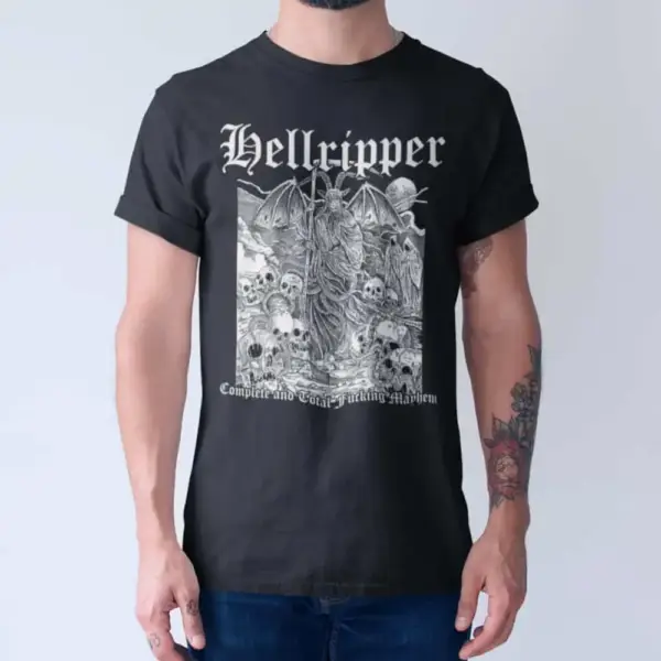 Hellripper Complete and Total Fucking Mayhem T-Shirt, Black Metal Merch