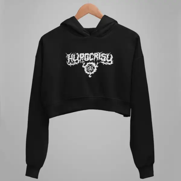 Hypocrisy Crop Hoodie, Hypocrisy Old Logo Black Crop Sweatshirt